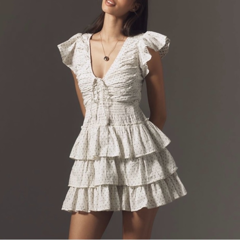 Anthropologie Puff-Sleeve Gathered Tiered Mini Dress XL may fit a large